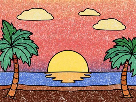 Beach Sunset Drawing Easy Helloartsy Beach Sunset Drawing Easy Helloartsy