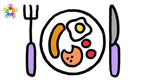 How To Draw A Breakfast Plate Drawing And Coloring For Kids Youtube How To Draw A Breakfast Plate Drawing And Coloring For Kids Youtube