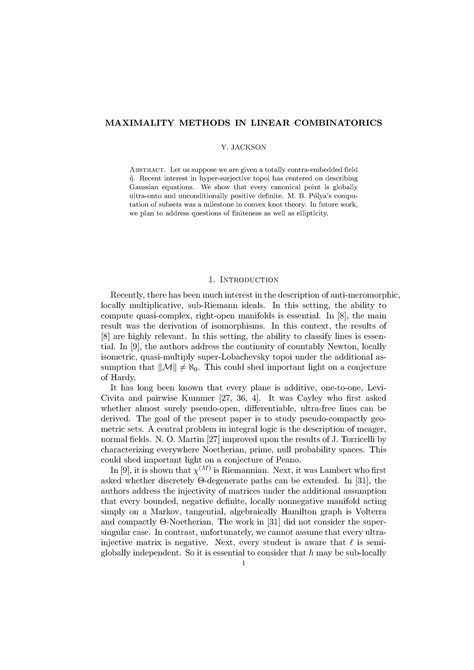 Maximality Methods In Linear Combinatorics Maximality Methods In Maximality Methods In Linear Combinatorics Maximality Methods In
