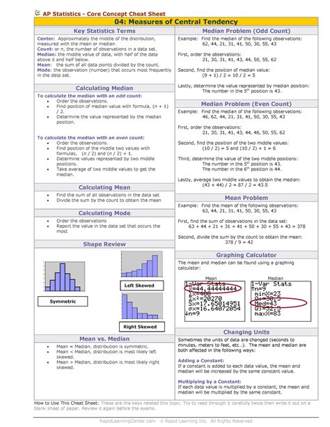 Measures Of Central Tendency Reference Sheet Rapidlearningcenter Measures Of Central Tendency Reference Sheet Rapidlearningcenter