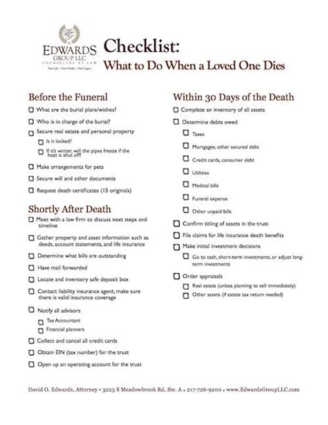 What To Do When Someone Dies Checklist